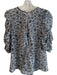 Veronica Beard Size 8 White & Blue Silk Round Neck 3/4 Sleeve Ruched Top White & Blue / 8