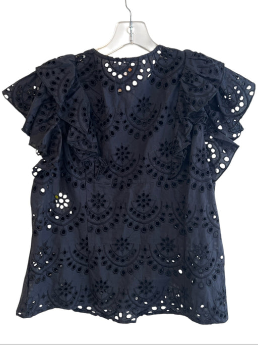 Bell Size L Black Cotton Tassel Tie V Neck Flutter Sleeve Lace Top Black / L