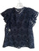 Bell Size L Black Cotton Tassel Tie V Neck Flutter Sleeve Lace Top Black / L