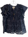 Bell Size L Black Cotton Tassel Tie V Neck Flutter Sleeve Lace Top Black / L