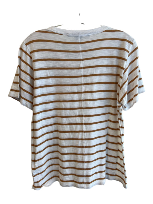 Veronica Beard Size L White & Orange Pima Cotton Round Neck Short Sleeve Top White & Orange / L