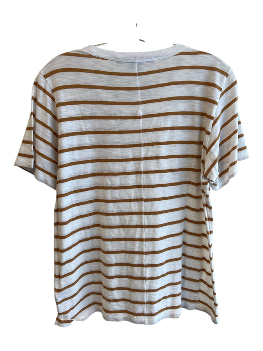 Veronica Beard Size L White & Orange Pima Cotton Round Neck Short Sleeve Top White & Orange / L