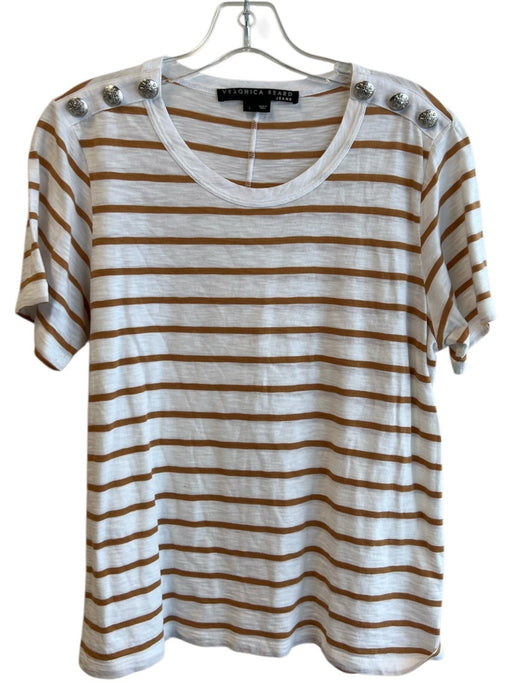 Veronica Beard Size L White & Orange Pima Cotton Round Neck Short Sleeve Top White & Orange / L