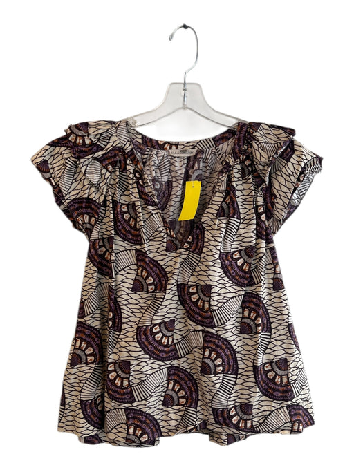 Ulla Johnson Size 6 Yellow & Purple Cotton  Accordion Pleat Abstract Top Yellow & Purple / 6
