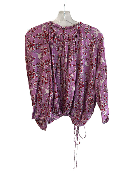 Rhode Size XS Purple Viscose V Neck 3/4 Sleeve Bird Print Drawstring Hem Top Purple / XS