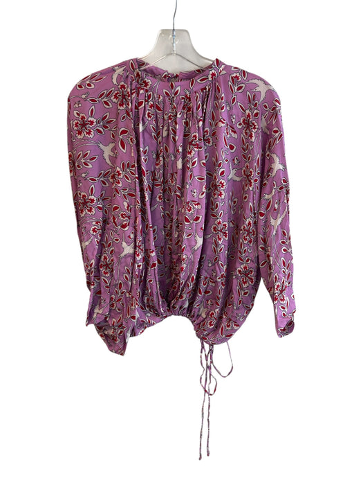 Rhode Size XS Purple Viscose V Neck 3/4 Sleeve Bird Print Drawstring Hem Top Purple / XS