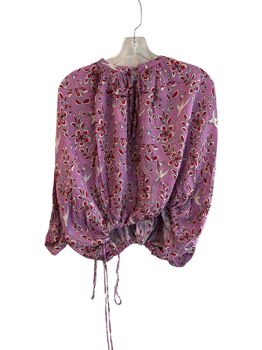 Rhode Size XS Purple Viscose V Neck 3/4 Sleeve Bird Print Drawstring Hem Top Purple / XS