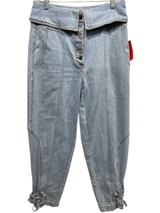 Ulla Johnson Size 4 Light Wash Cotton Denim Foldover Button Fly Tie Ankle Jeans Light Wash / 4