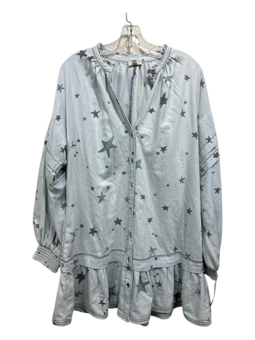 Pilcro Size S Light Blue & Gray Cotton Twill stars Button Down Above Knee Dress Light Blue & Gray / S