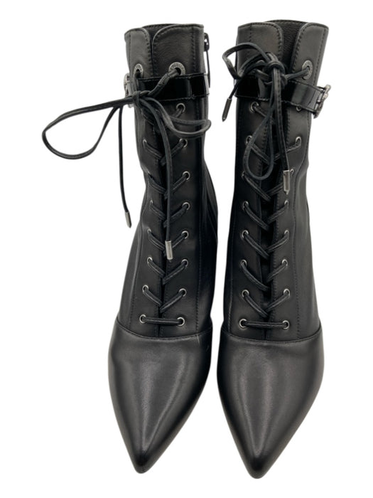 L'agence Shoe Size 8.5 Black Leather Buckle Detail lace up Block Heel Booties Black / 8.5