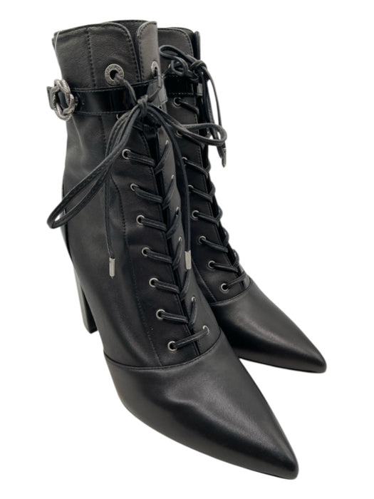 L'agence Shoe Size 8.5 Black Leather Buckle Detail lace up Block Heel Booties Black / 8.5