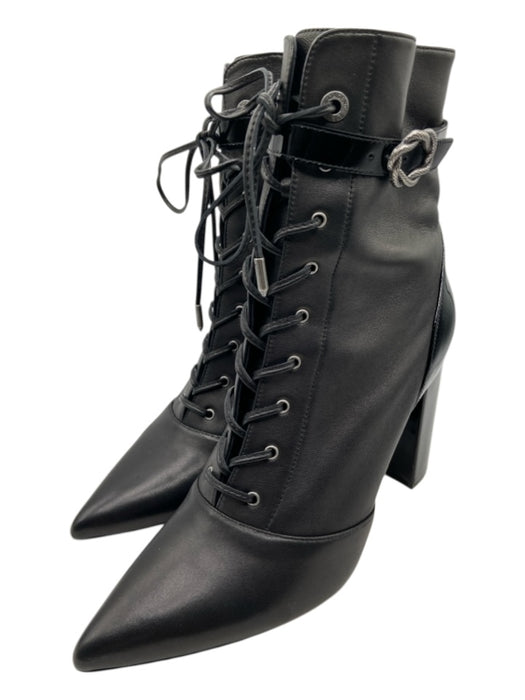 L'agence Shoe Size 8.5 Black Leather Buckle Detail lace up Block Heel Booties Black / 8.5