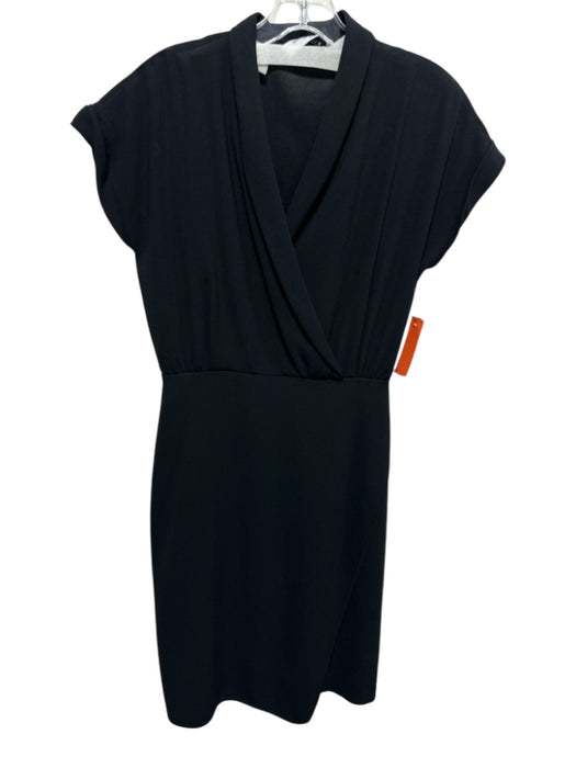 MM. Lafleur Size 2 Black Triacetate Cap Sleeve Surplice Waist Detail Wrap Dress Black / 2