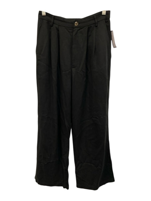 Reformation Size 6 Black Tencel Button & Zip Front Pleat Detail Wide Leg Pants Black / 6