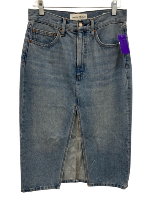 Denim Forum Size 27 Light Wash Cotton Button & Zip Front Front Slit Skirt Light Wash / 27