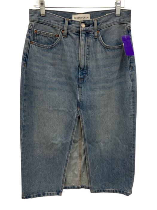 Denim Forum Size 27 Light Wash Cotton Button & Zip Front Front Slit Skirt Light Wash / 27