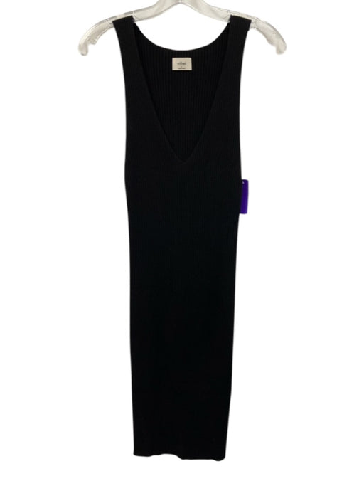 Wilfred Size S Black Tencel Blend V Neck Sleeveless Ribbed Fitted Dress Black / S