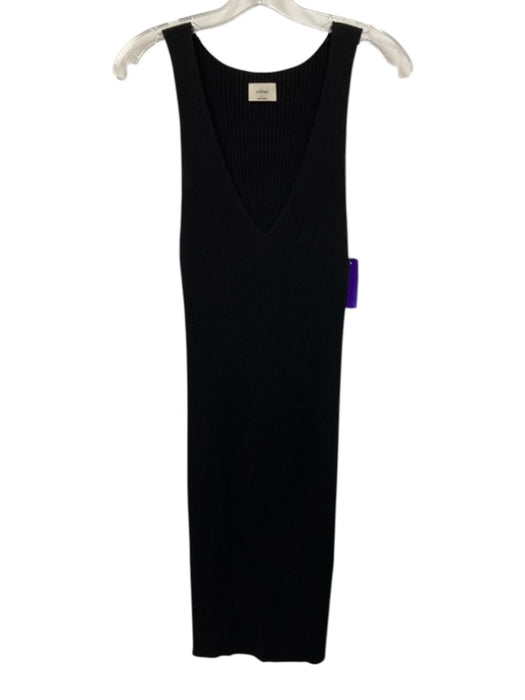 Wilfred Size S Black Tencel Blend V Neck Sleeveless Ribbed Fitted Dress Black / S