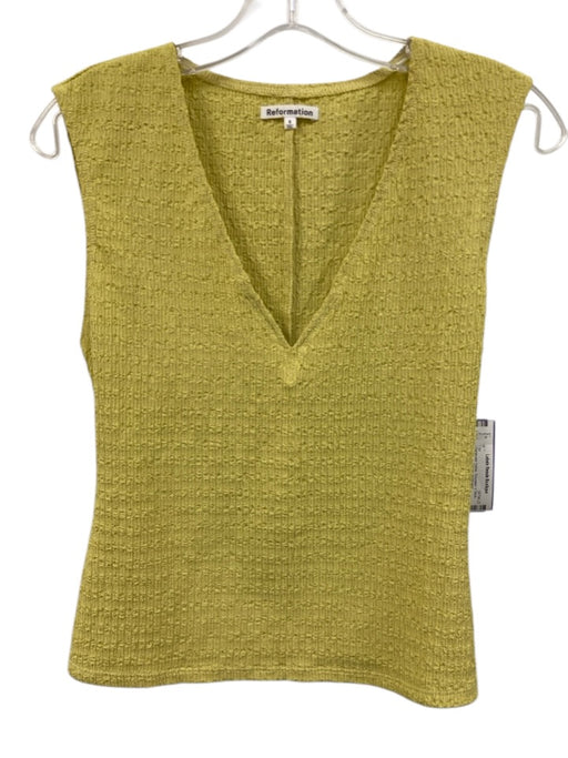 Reformation Size S Charteruse Yellow Polyester V Neck Sleeveless Crinkle Top Charteruse Yellow / S