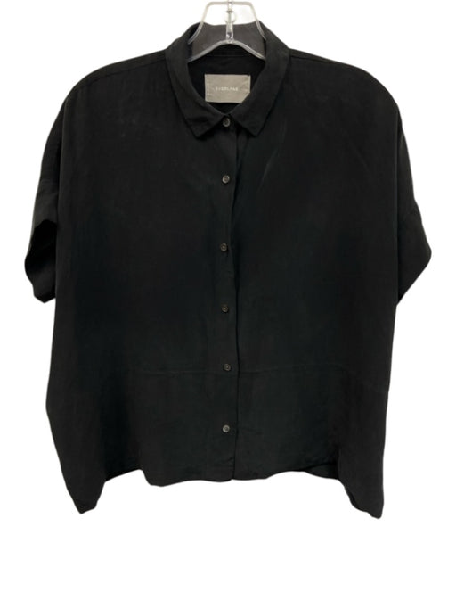 Everlane Size 2 Black Silk Collar Neck Button Down Short Sleeve Cropped Top Black / 2
