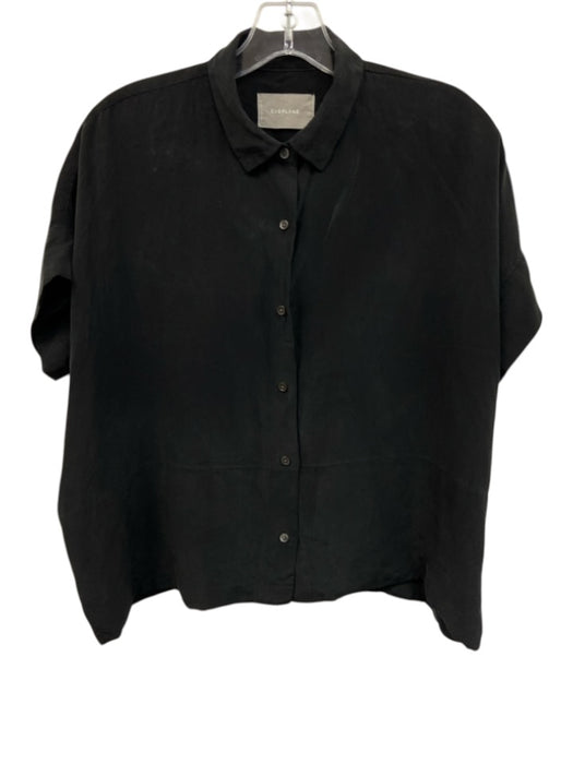Everlane Size 2 Black Silk Collar Neck Button Down Short Sleeve Cropped Top Black / 2