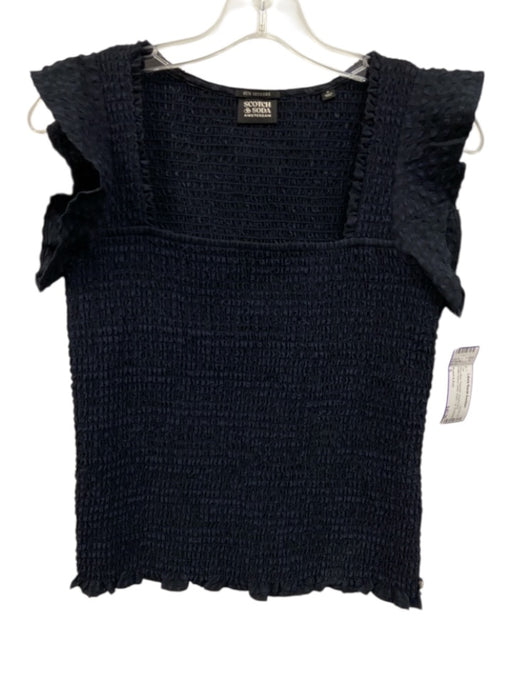 Scotch & Soda Size S Navy Blue Polyester Square Neck Ruffle Sleeve Detail Top Navy Blue / S