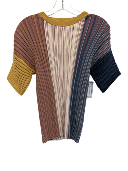COS Size M Mauve, Cream, & Navy Blue Cotton Crew Neck Short Sleeve Ribbed Top Mauve, Cream, & Navy Blue / M