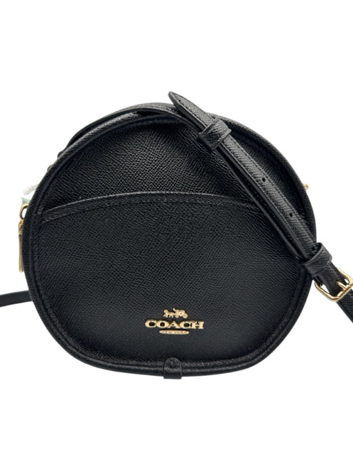 Coach Black & Gold Saffiano Leather Gold hardware Circle Crossbody Bag Black & Gold / XS/S