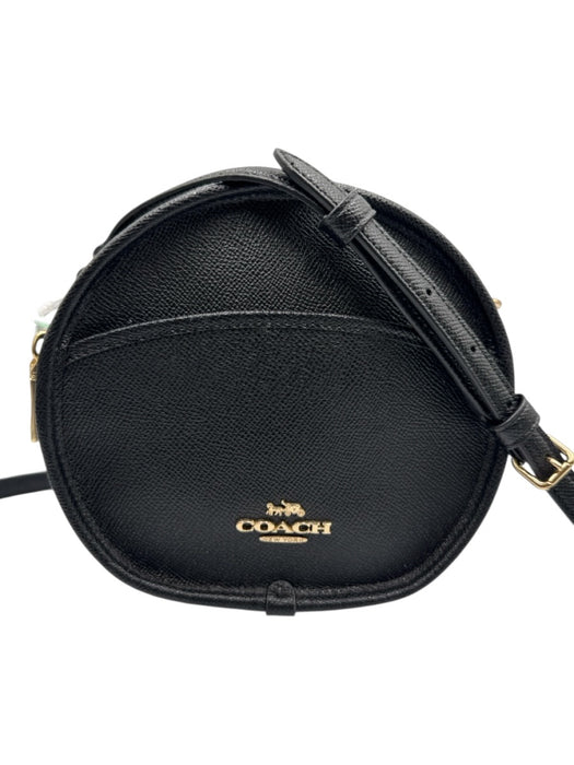Coach Black & Gold Saffiano Leather Gold hardware Circle Crossbody Bag Black & Gold / XS/S