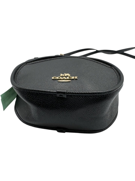 Coach Black & Gold Saffiano Leather Gold hardware Circle Crossbody Bag Black & Gold / XS/S