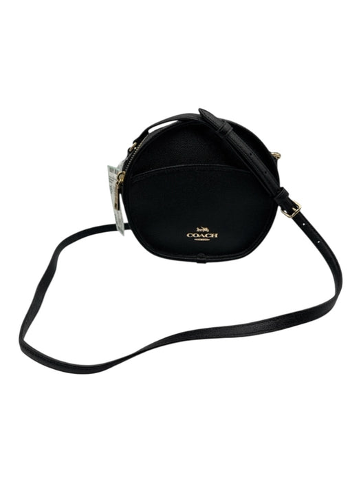 Coach Black & Gold Saffiano Leather Gold hardware Circle Crossbody Bag Black & Gold / XS/S