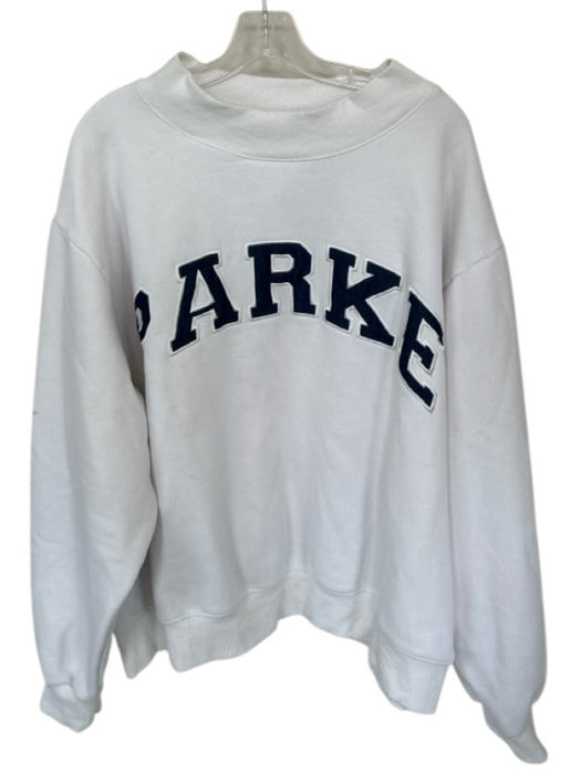 Parke Size XXL White & Navy Cotton Mock Neck Logo Athletic Sweatshirt White & Navy / XXL