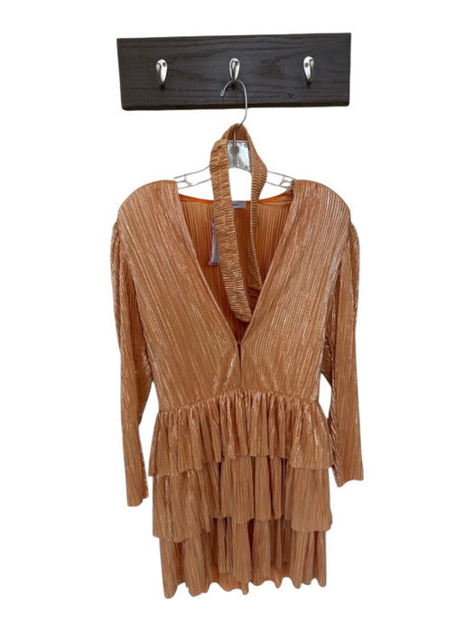 Sabina Musayev Size M Mustard Polyester Long Sleeve Acordian Pleated Dress Mustard / M
