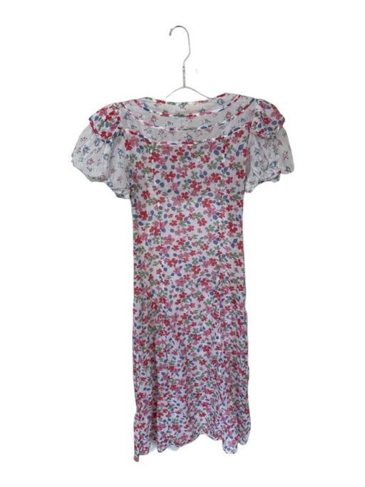 Loveshackfancy Size 0 White & Red Cotton Short Balloon Sleeve Flowers Slip Dress White & Red / 0