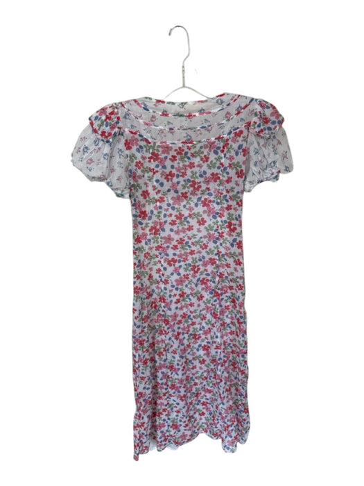 Loveshackfancy Size 0 White & Red Cotton Short Balloon Sleeve Flowers Slip Dress White & Red / 0