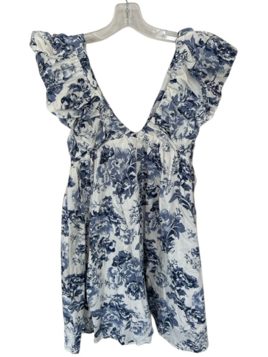 O.P.T. Size M White & Blue Cotton Cap Sleeve Botanical Bow Dress White & Blue / M