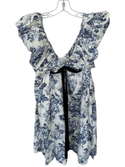 O.P.T. Size M White & Blue Cotton Cap Sleeve Botanical Bow Dress White & Blue / M