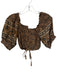 Luminary Size M Brown & Black Cotton 3/4 Balloon Sleeve Corset Lace Up Back Top Brown & Black / M