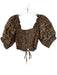 Luminary Size M Brown & Black Cotton 3/4 Balloon Sleeve Corset Lace Up Back Top Brown & Black / M