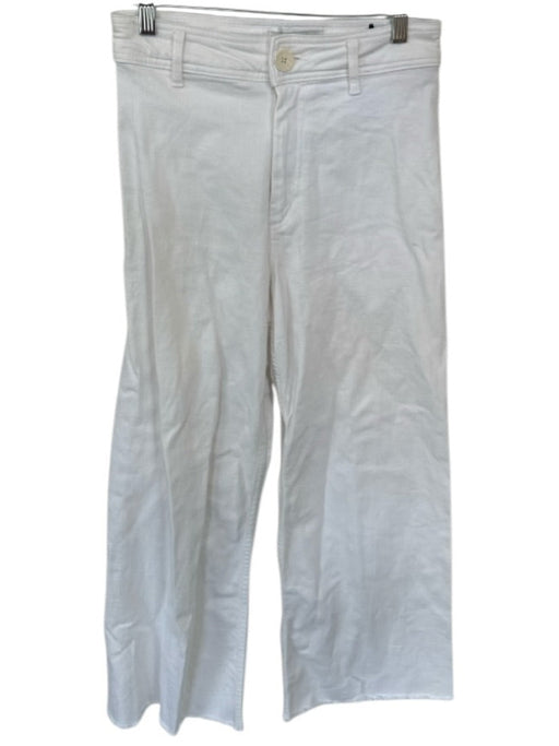 Zara Size 4 White Cotton Blend High Waist Wide Leg Raw Hem Jeans White / 4