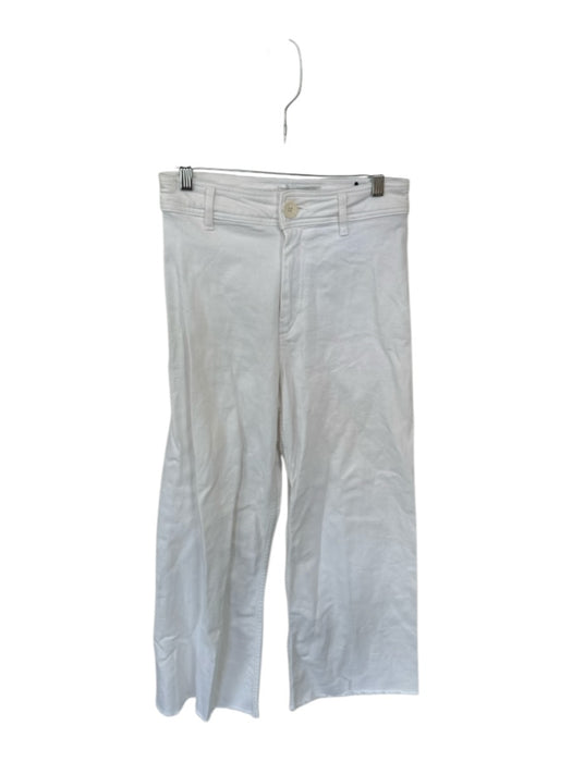 Zara Size 4 White Cotton Blend High Waist Wide Leg Raw Hem Jeans White / 4