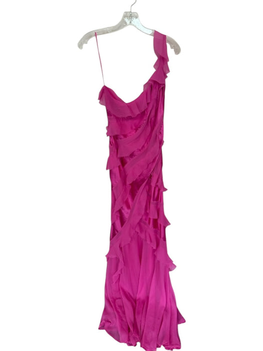 Asos Size 6 Magenta Polyester One Shoulder Ruffles Raw Hem Gown Magenta / 6