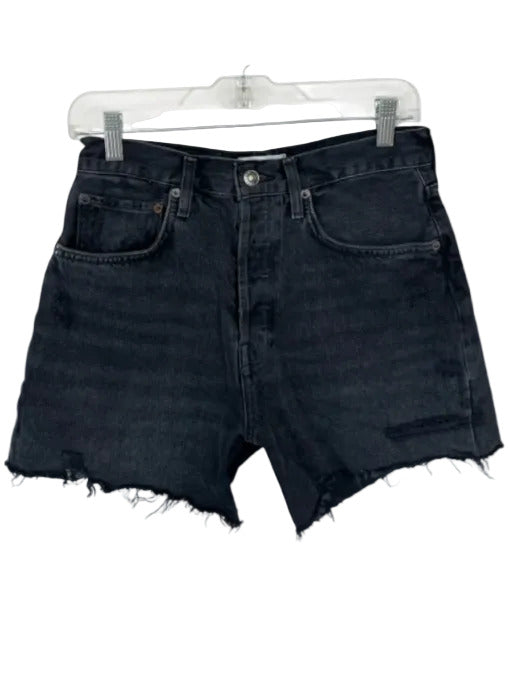 Agolde Size 27 Black Organic Cotton High Waist Button Fly Cut Off Denim Shorts Black / 27