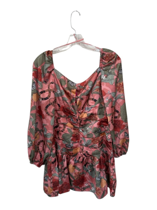 Finders Keepers Size 6 Mauve & Green Polyester Long Balloon Sleeve snake Dress Mauve & Green / 6