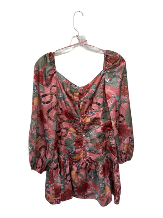 Finders Keepers Size 6 Mauve & Green Polyester Long Balloon Sleeve snake Dress Mauve & Green / 6