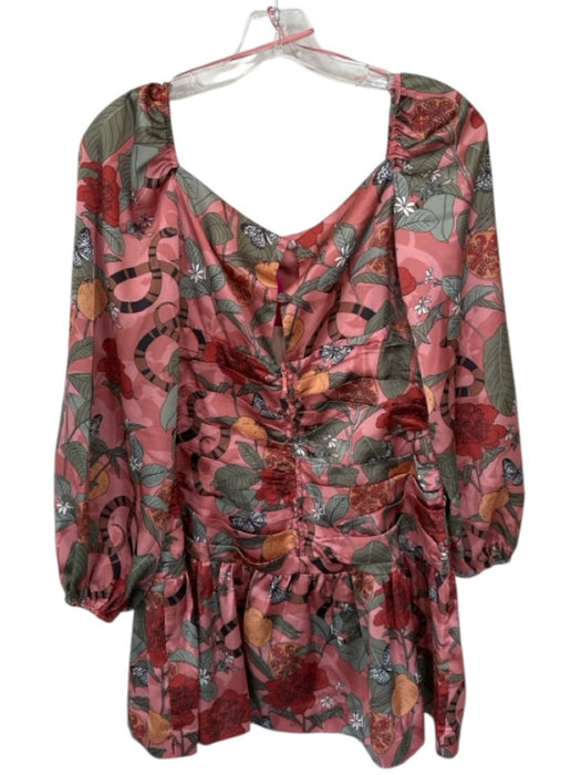 Finders Keepers Size 6 Mauve & Green Polyester Long Balloon Sleeve snake Dress Mauve & Green / 6