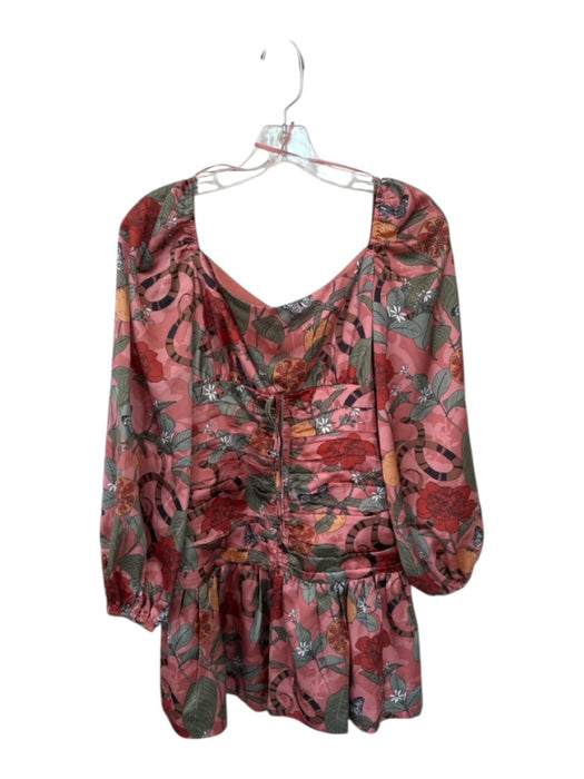 Finders Keepers Size 6 Mauve & Green Polyester Long Balloon Sleeve snake Dress Mauve & Green / 6