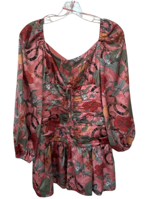 Finders Keepers Size 6 Mauve & Green Polyester Long Balloon Sleeve snake Dress Mauve & Green / 6