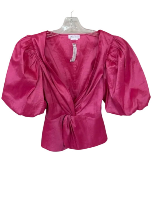 Lovers + Friends Size M Pink Polyester Short Balloon Sleeve Front Twist Top Pink / M