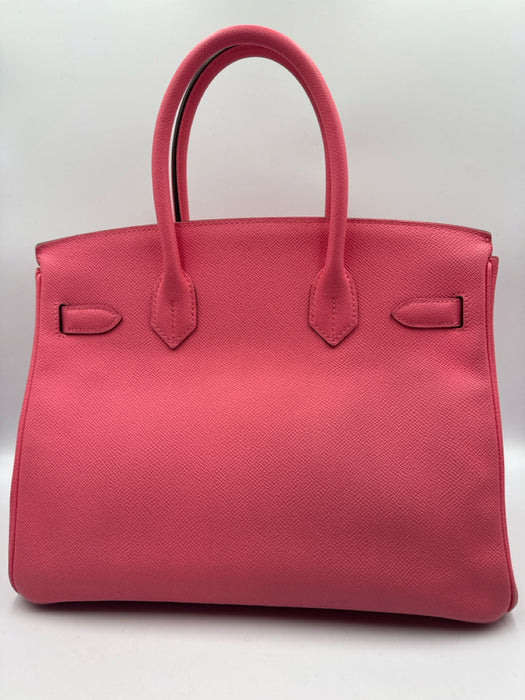 Hermes Pink Leather Top Handle Silver Hardware Birkin Certified by Entrupy Bag